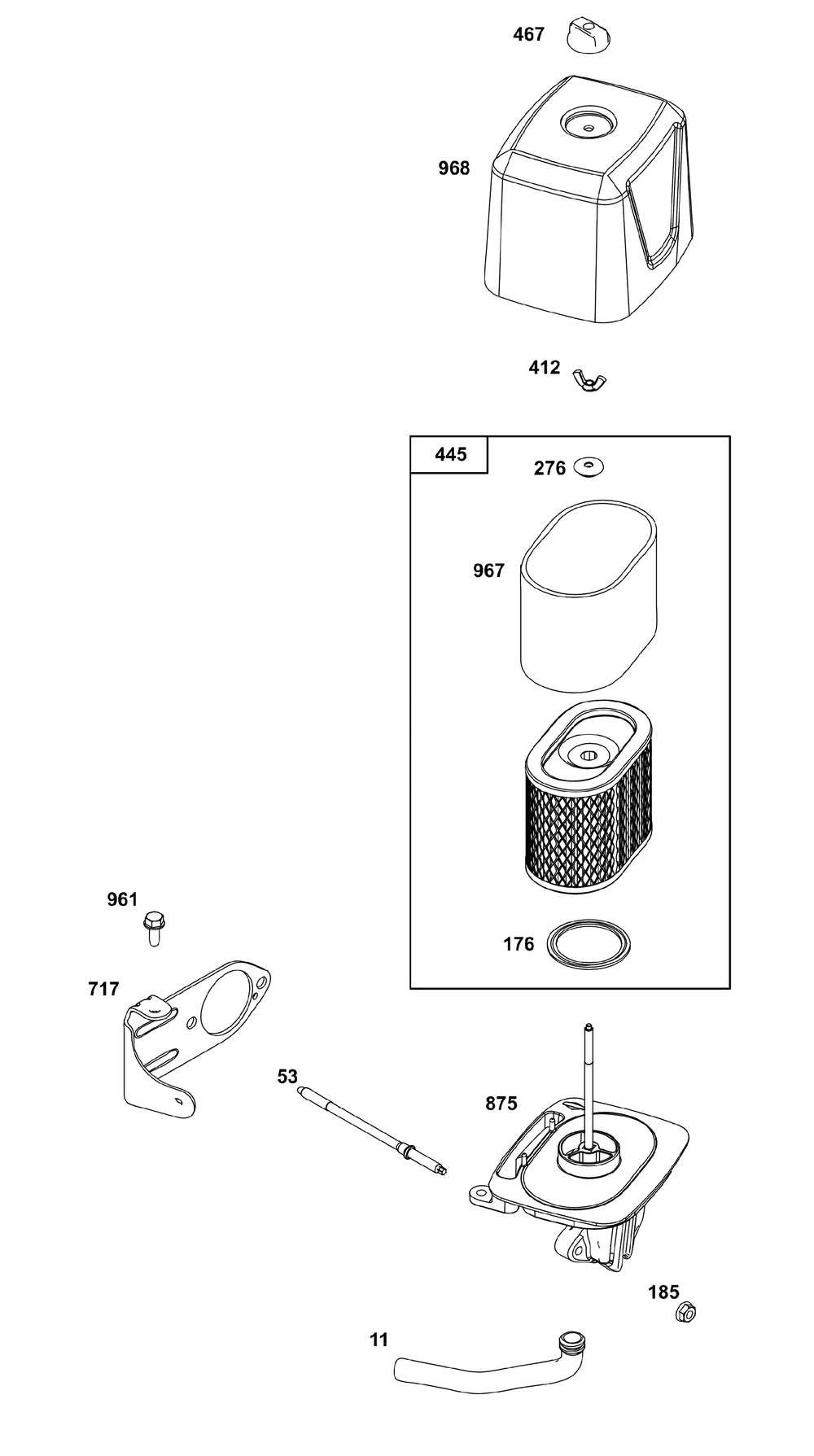 Air Cleaner Group Diagram and Parts List for 19L236-0143-F1 100000 - 19Z999 Briggs and Stratton Engine